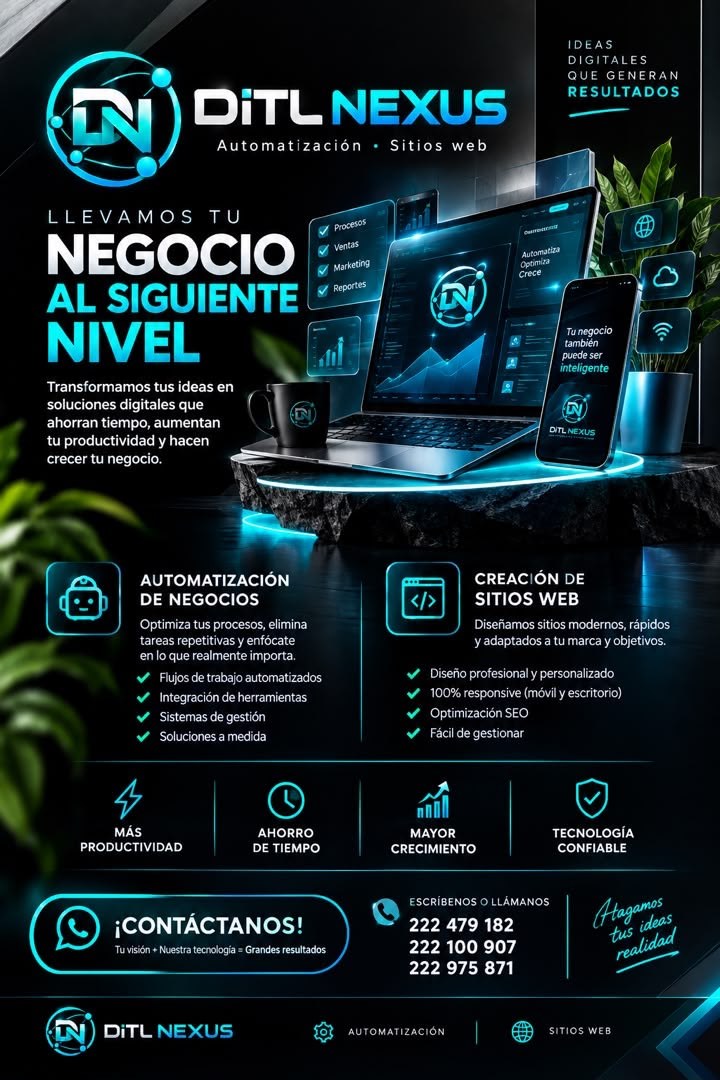 Flyer de DiTL NEXUS: automatización de negocios y creación de sitios web